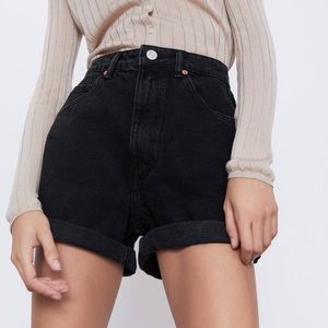 Zara Black Cuffed High Waisted Denim Shorts